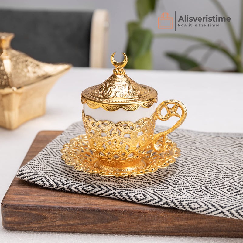 Alisveristime 27 Pc Turkish Greek Arabic Coffee Espresso Cup Saucer Set (Gelincik) (Gold) - Image 4